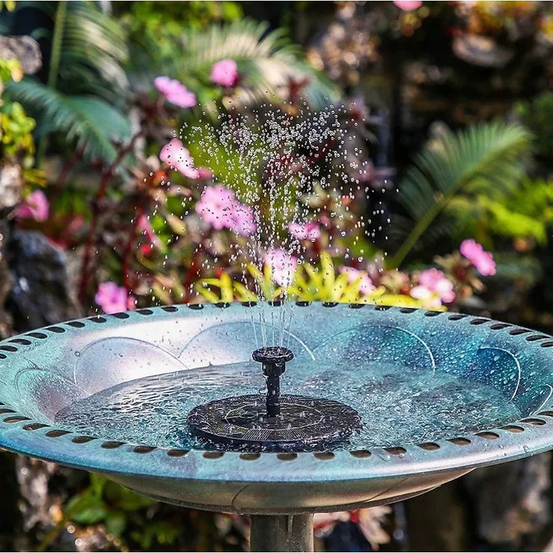 Round Solar Fountain Outdoor Landscape Pool Pond Water Pump Waterfall Decor Black2