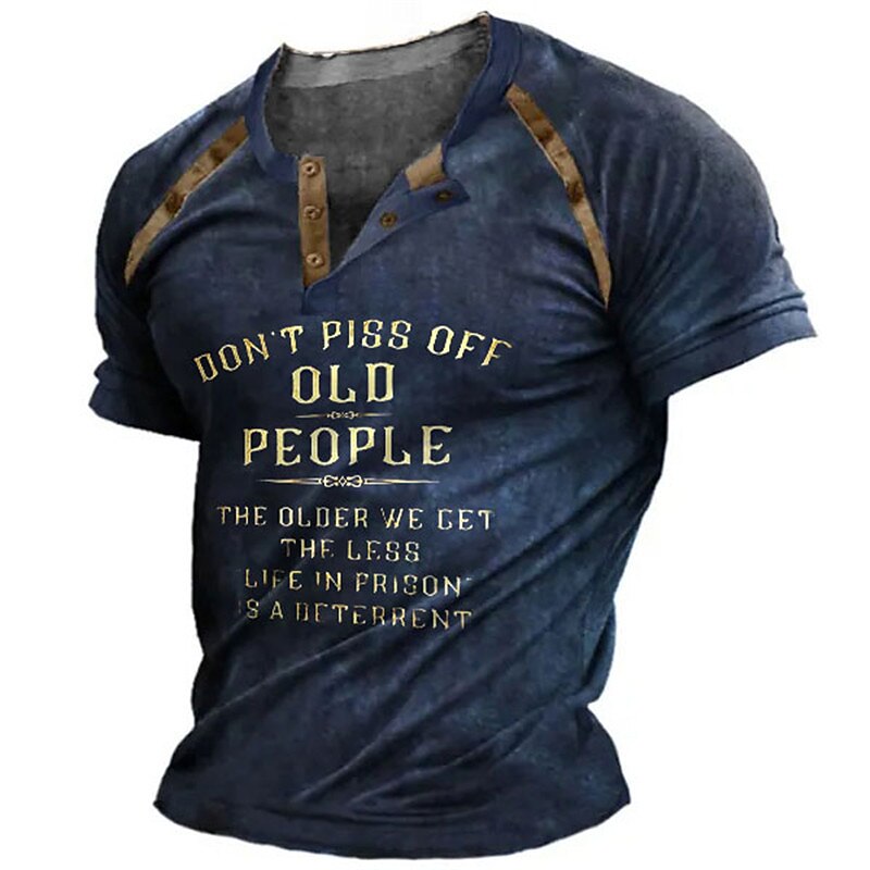 Men's Graphic Color Block Letter Vintage Shirt Henley Shirt Tee Short Sleeve 3D Print Fashion Designer Comfortable Outdoor Casual Daily Summer Black Brown Khaki Dark Blue Henley Henley T-Shirt2