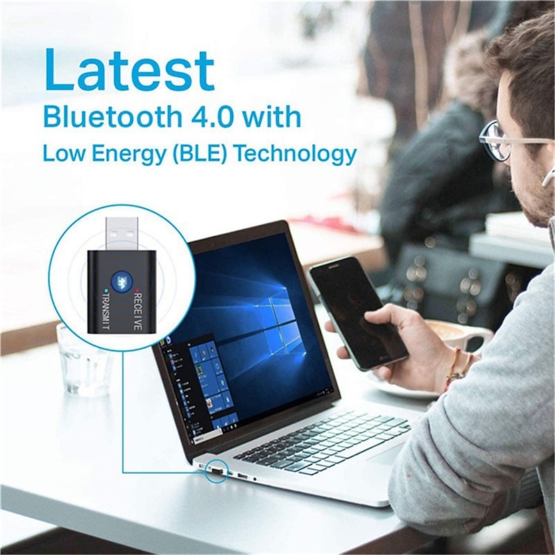 2 In 1 USB Bluetooth 5.0 Dongle Adapter Receiver Transmitter Stereo Wireless Audio Adapter USB 3.5mm for PC Desktops Headphones2