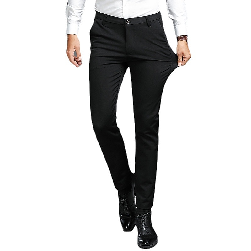 Men's Dress Pants Trousers Chinos Casual Pants Pocket Straight Leg Plain Comfort Office Business Casual Streetwear Stylish Black Light Grey4