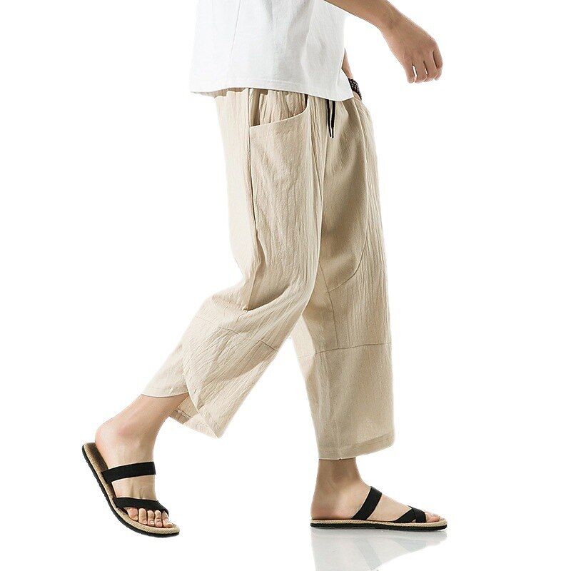 Men's Shorts Linen Shorts Summer Shorts Beach Shorts Capri Pants Drawstring Elastic Waist Plain Breathable Soft Short Casual Daily Holiday Linen / Cotton Blend Streetwear Hawaiian Black White4