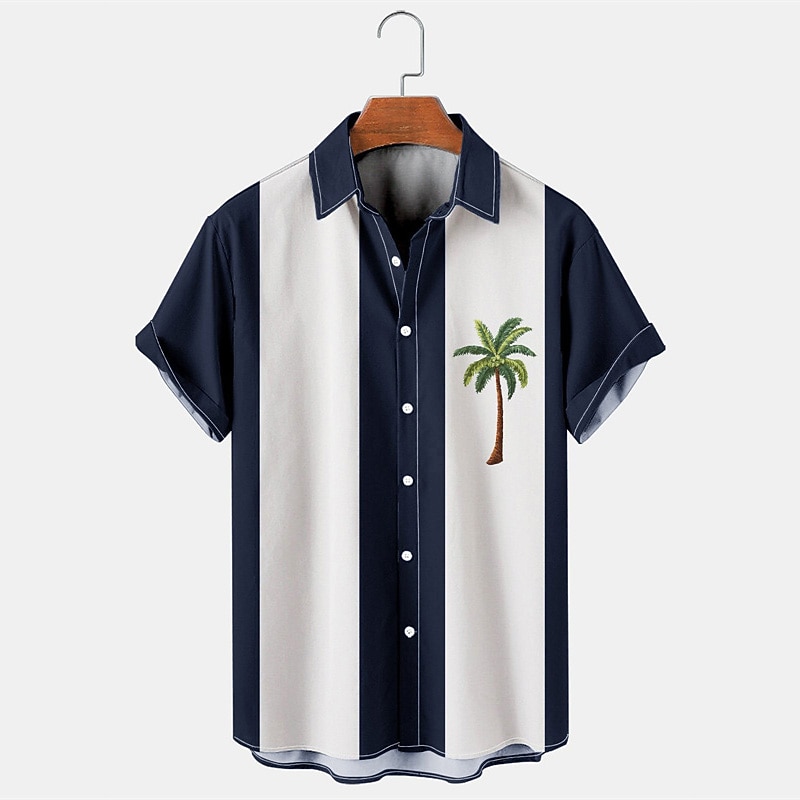 Men's Color Block Coconut Tree Tropical Plants Summer Shirt Casual Shirt Beach Shirt Short Sleeve Shirt Turndown Fashion 1950s Leisure Vacation Street Going out Black Blue Brown S M L4