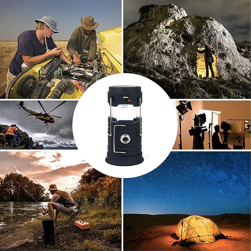Solar LED Camping Lantern Waterproof Rechargeable Tent Lamp Portable Lanterns Emergency Lights Market Lamp Energy Saving Bulb3