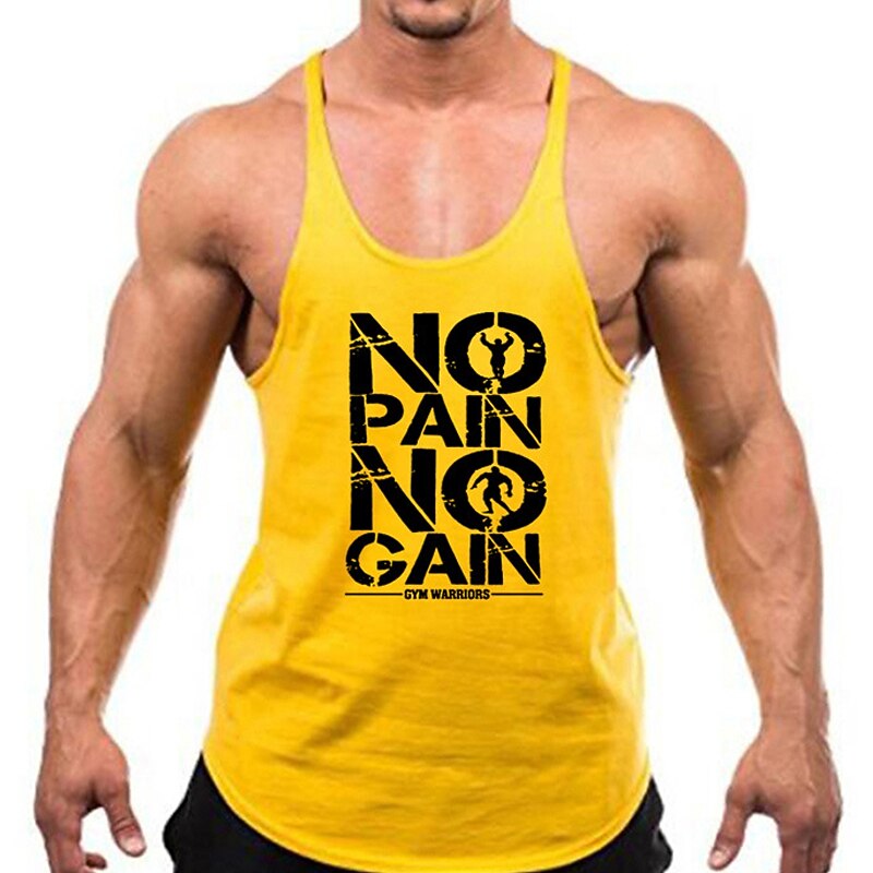 Men's Gym Workout Tank Top with 'No Pain No Gain Gym Warriors' Graphic Print3