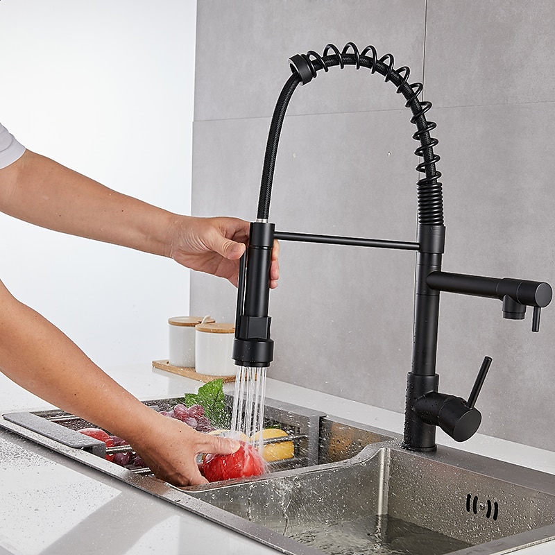 Kitchen Sink Mixer Faucet Pull Down Sprayer, Single Lever Pull Out Taps, 360 ° Swivel Cold Hot Water Brass Tap Golded Chrome Black3
