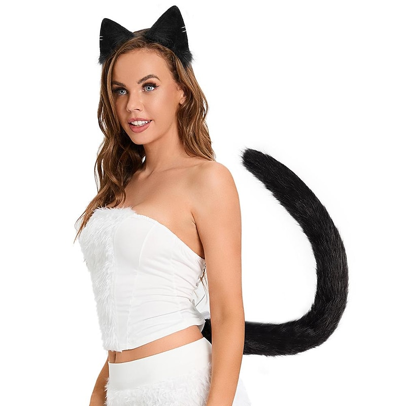 Cat Ears and Tail Set  Furry Cat Ears Headband with Tail  Kitten Anime Neko Ears  Halloween Cosplay Party Cat Costume Accessories for Women Girls Adult Kids2