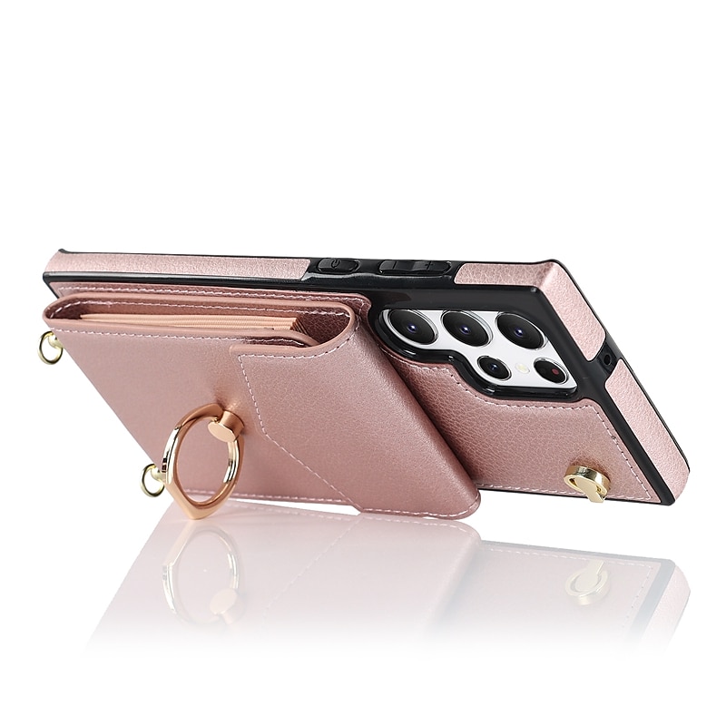 Phone Case For Samsung Galaxy S25 S24 S23 S22 S21 FE S21 Ultra Plus A14 A54 A73 A33 Handbag Purse Wallet Case Ring Holder Anti-theft with Removable Cross Body Strap TPU PU Leather3