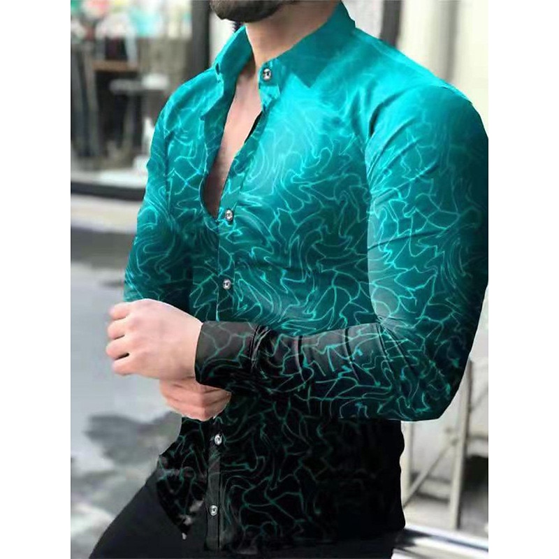 Men's Gradient Geometric Pattern Geometry Shirt Button Up Shirt Long Sleeve Fashion Streetwear Designer Outdoor Casual Daily Fall & Winter Turndown Print Button-Down Black Royal Blue Blue3