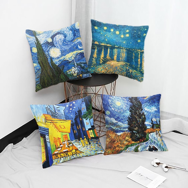 Van Gogh Double Side Pillow Cover 4PC Soft Decorative Square Cushion Case Pillowcase for Bedroom Livingroom Sofa Couch Chair Machine Washable3