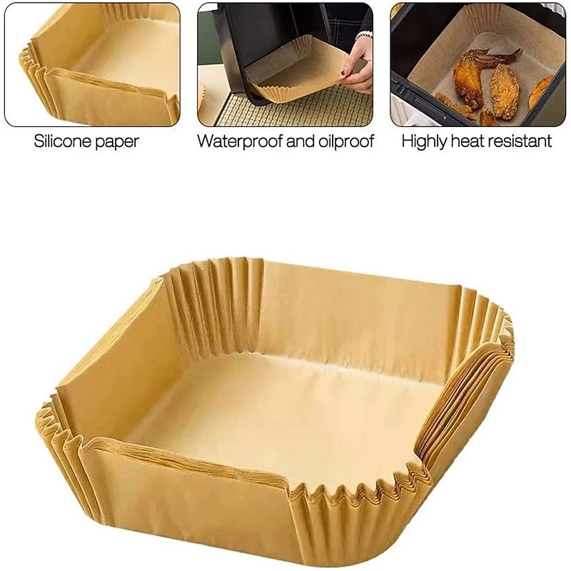 100PCS Air Fryer Disposable Parchment Paper Liner Square Round Oil-proof Paper Tray Non-Stick Baking Mat AirFryer Accessories3