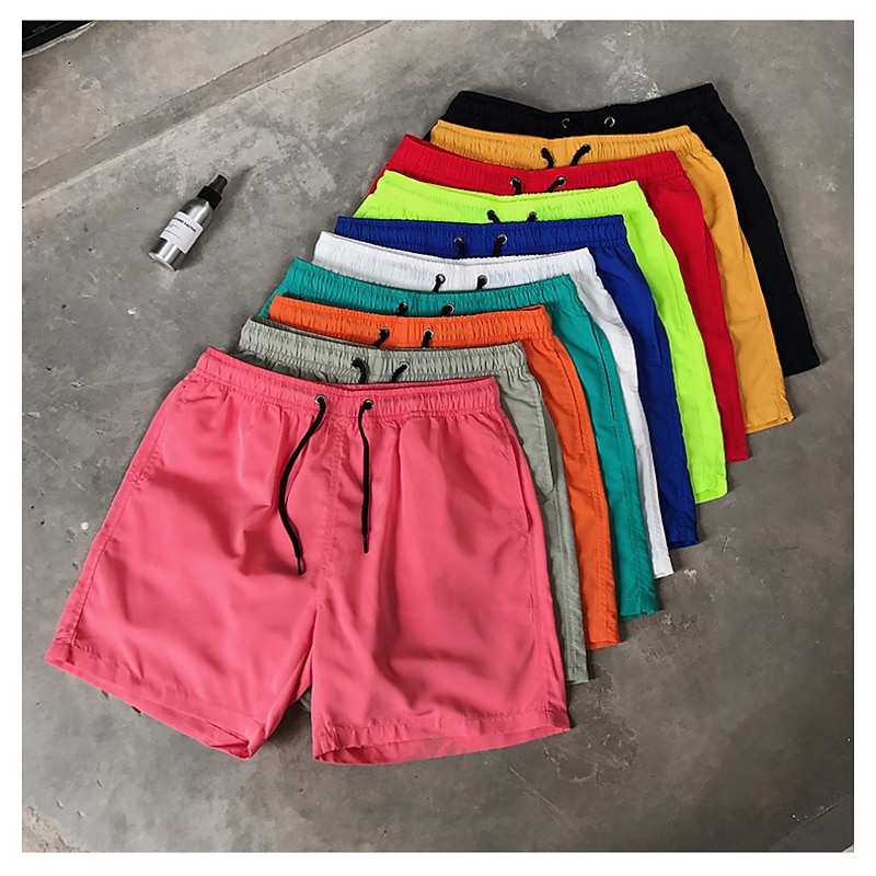 Men's Shorts Beach Shorts Elastic Drawstring Design Plain Comfort Breathable Knee Length Casual Daily Beach Fashion Streetwear Black White Micro-elastic