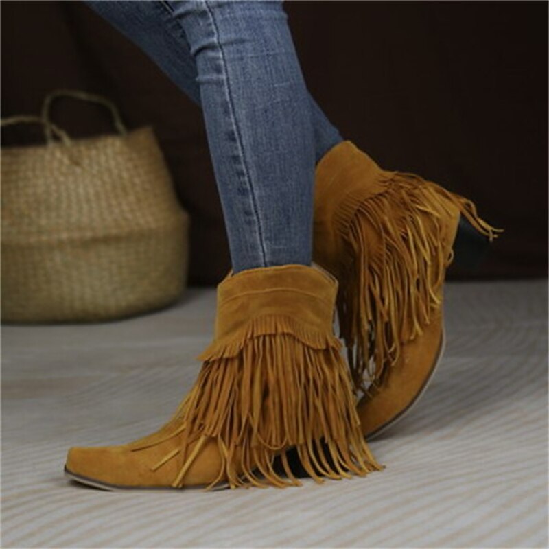 Women's Pink Suede Fringe Western Ankle Boots - Boho Chic Style for Casual Outings and Music Festivals4