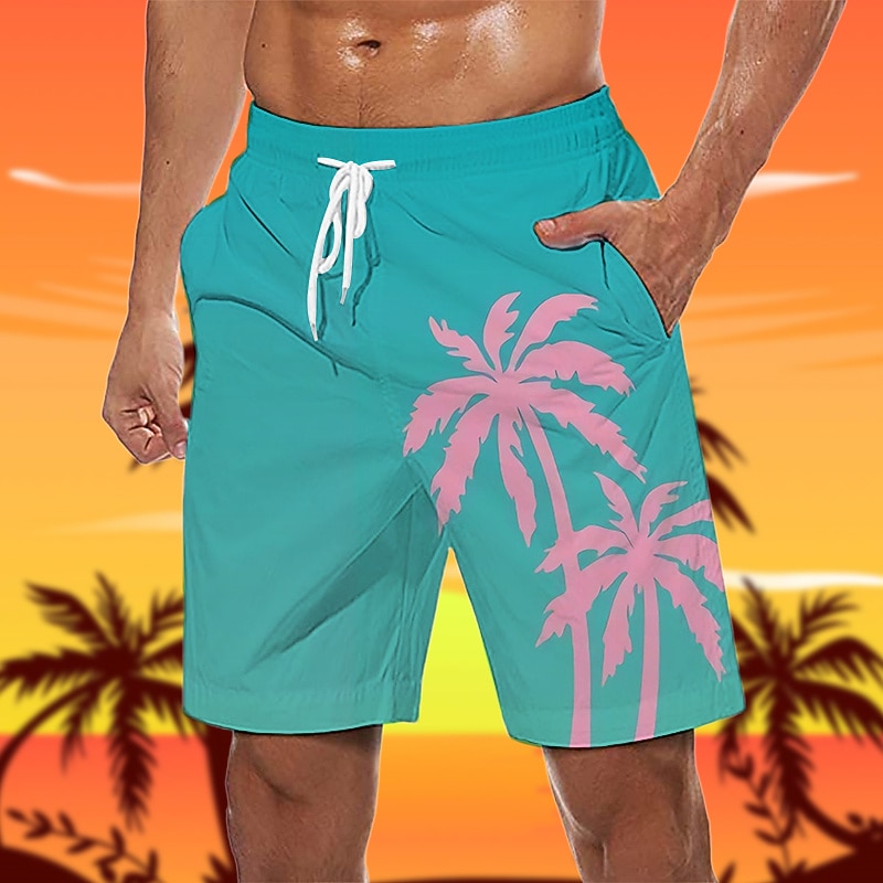 Men's Tree Graphic Prints Swim Trunks Swim Shorts Board Shorts Mid Waist Hawaiian Boho Casual Daily Holiday Drawstring with Mesh lining Elastic Waist Designer Clothing Apparel3