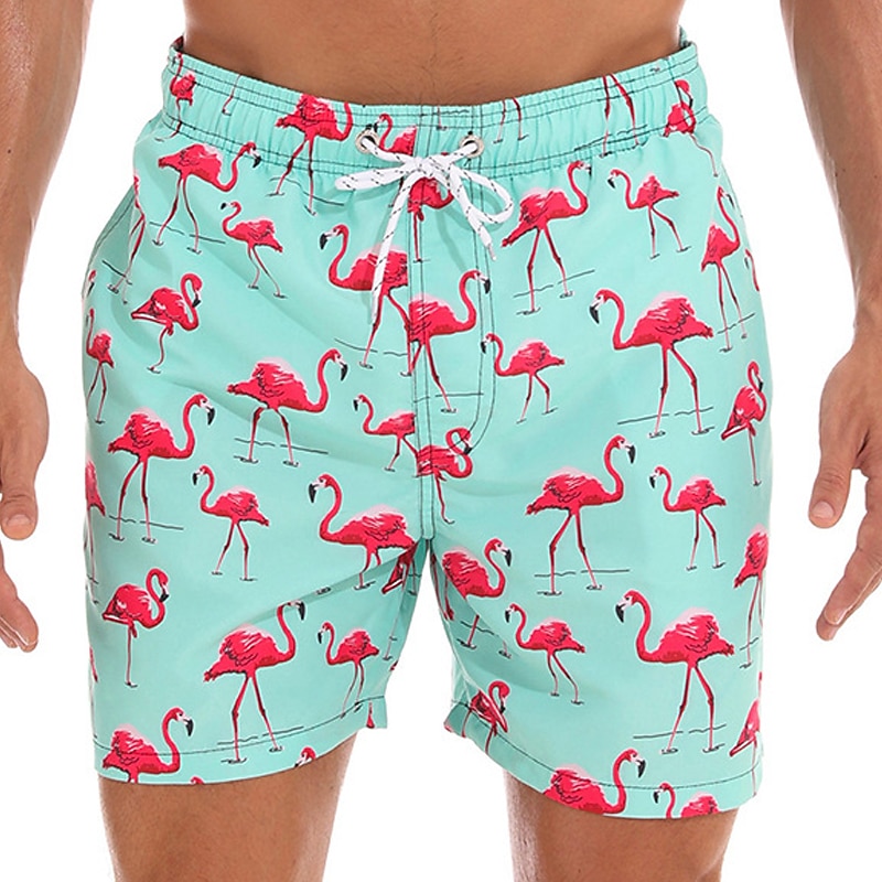 Men's Board Shorts Swim Shorts Swim Trunks Summer Shorts Beach Shorts Pocket Drawstring with Mesh lining Graphic Flamingo Quick Dry Outdoor Holiday Going out Hawaiian Boho Green2