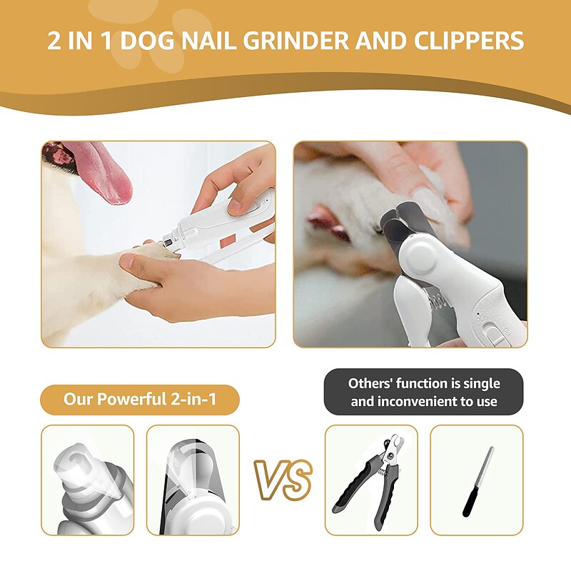2-in-1 Dog Nail Grinders and Clippers with 2 LED Lights and Safety Guard Rechargeable Electric Pet Nail Grinder Quiet Low Noise for Small Medium Large Dogs and Cats2