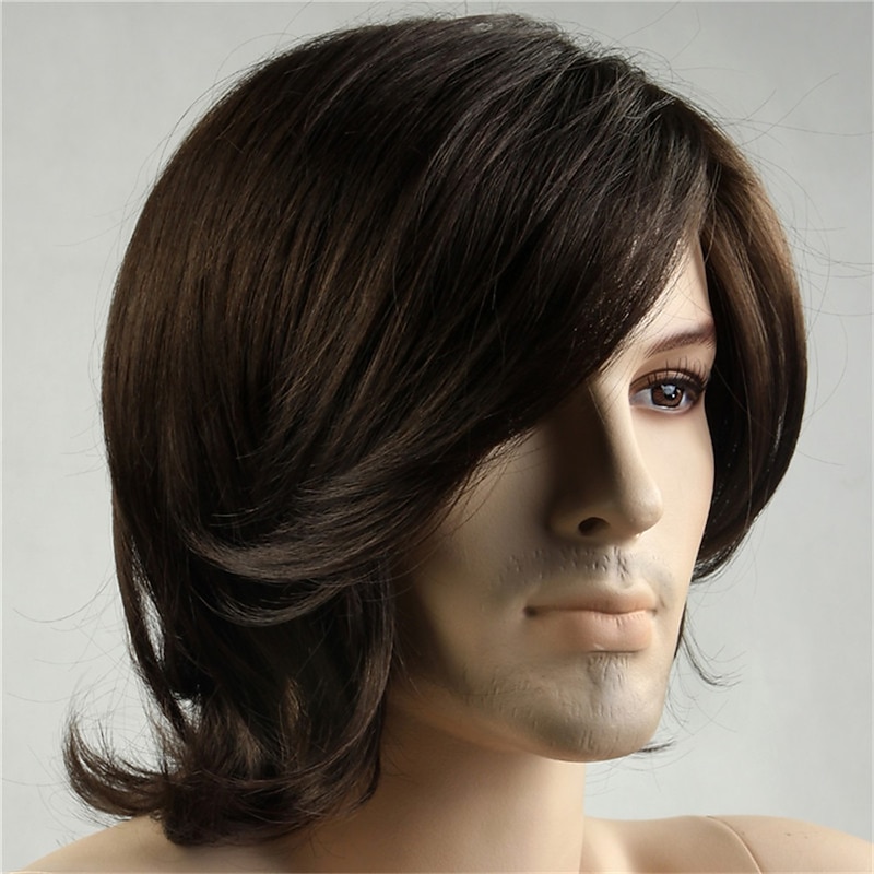 Men's Wig with Long Curl and Partial Fringe