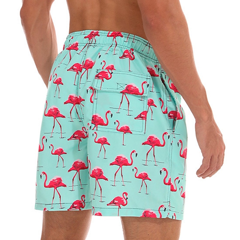 Men's Board Shorts Swim Shorts Swim Trunks Summer Shorts Beach Shorts Pocket Drawstring with Mesh lining Graphic Flamingo Quick Dry Outdoor Holiday Going out Hawaiian Boho Green3