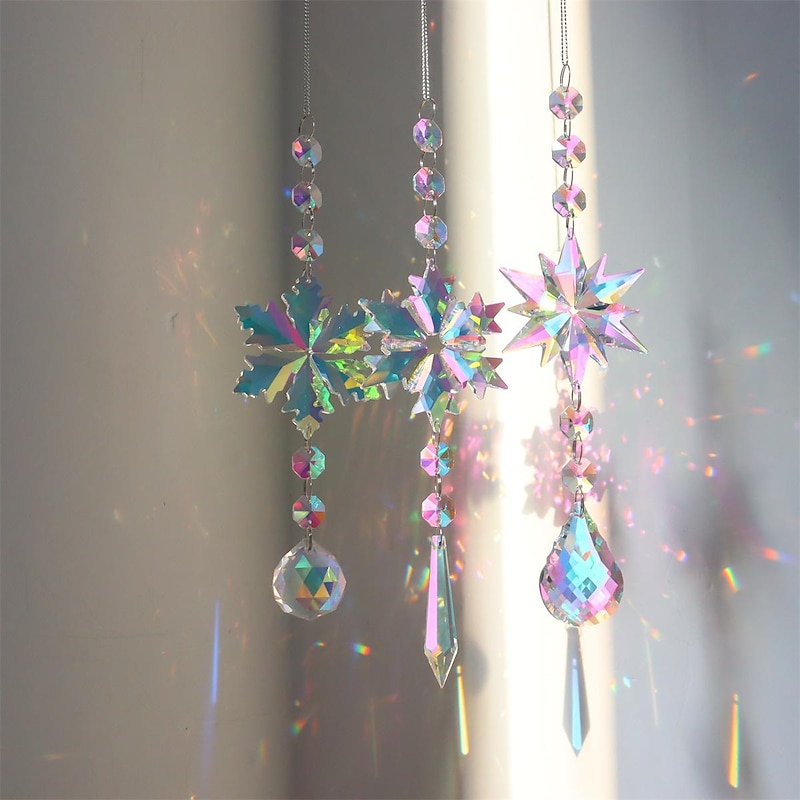 Snowflake Dream Catcher Crystal Suncatcher Wind Chime Handmade Gift Wind Chime Ornament Wall Hanging Outdoor Decor3