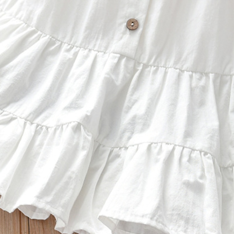 Kids Girls' Dress Solid Color Sleeveless Outdoor Casual Ruched Buttons Casual Sweet Cotton Midi A Line Dress Tank Dress Summer Spring 3-10 Years White Green4