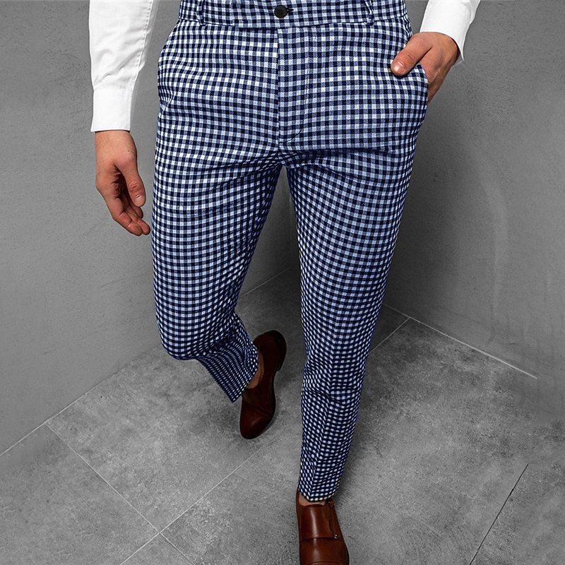 Men's Trousers Chinos Jogger Pants Plaid Dress Pants Pocket Lattice Breathable Outdoor Full Length Business Daily Classic Smart Casual Black Blue Micro-elastic3