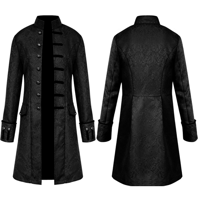 Men's Medieval Victorian Outfits 2 PCS Retro Vintage Steampunk Shirt Trench Coat Vampire Cosplay Costume Halloween Party Masquerade4