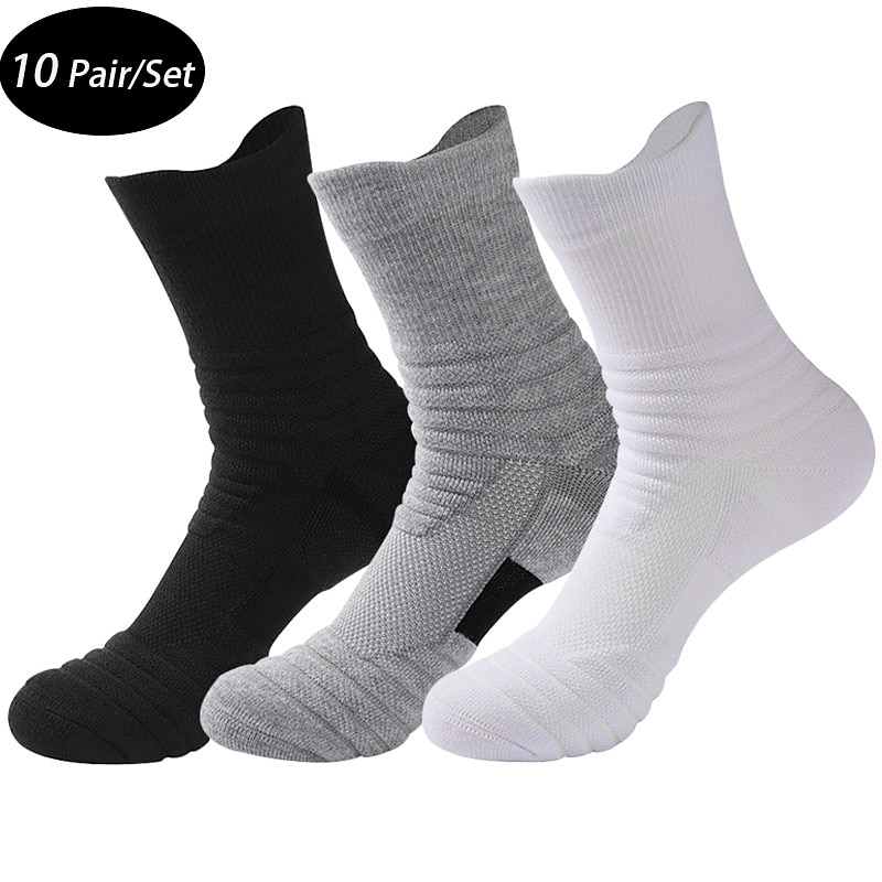 Men's 10 Pairs Socks Crew Socks Black White Color Color Block Daily Wear Vacation Weekend Medium Fall & Winter Warm Ups