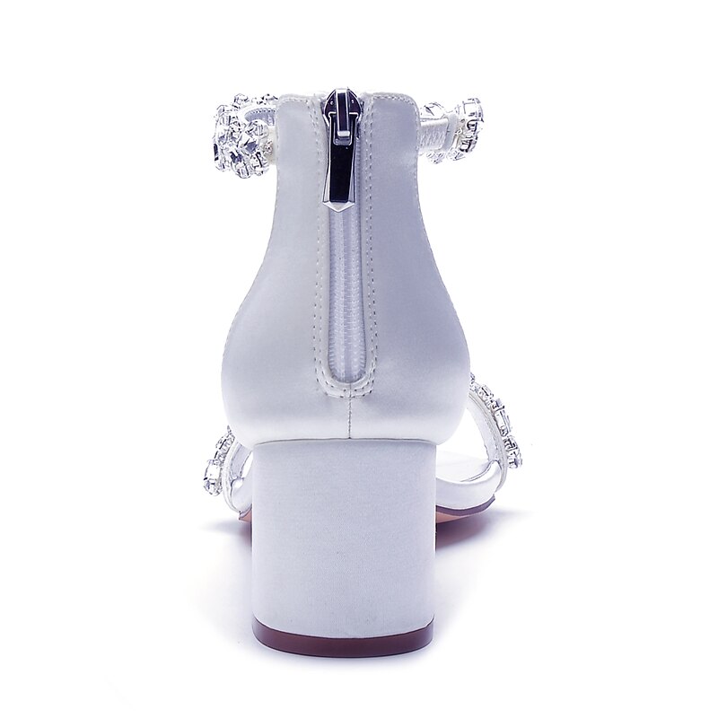 Women's Green Satin Wedding Sandals – Rhinestone Ankle Strap Block Heel Open Toe Bridal Shoes for Evening & Prom 15