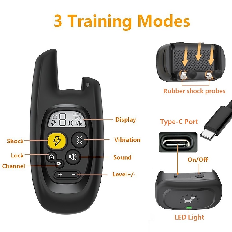 1600FT Pet Dog Training Collar Waterproof Rechargeable Remote Control 3 Modes Beep Vibration Shock 9 level Adjustable Keypad Lock Type C Port2