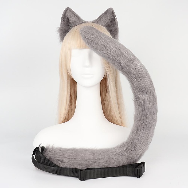 Cat Ears and Tail Set  Furry Cat Ears Headband with Tail  Kitten Anime Neko Ears  Halloween Cosplay Party Cat Costume Accessories for Women Girls Adult Kids4
