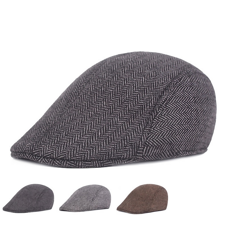 Men's Flat Cap Light Grey Dark Gray Cotton Streetwear Stylish 1920s Fashion Outdoor Daily Going out Graphic Prints Warm