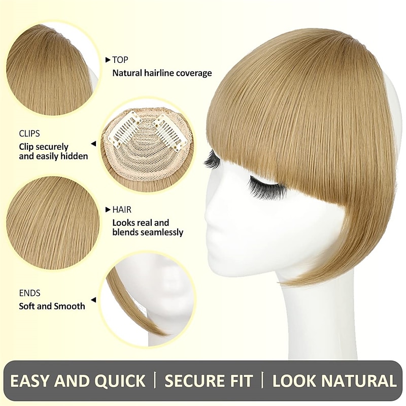 Bangs Hair Clip in Extensions French Bangs Straight Across Natural Fringe Full Bang with Temples One Piece Hair Clip for Women Girls Ash Blonde3
