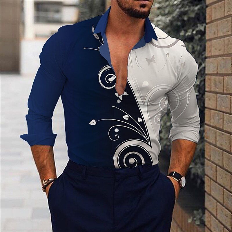 Men's Floral Shirt Button Up Shirt Long Sleeve Sports Fashion Streetwear Outdoor Casual Daily Fall & Winter Turndown Print Button-Down White Navy Blue Blue Gold Gray3