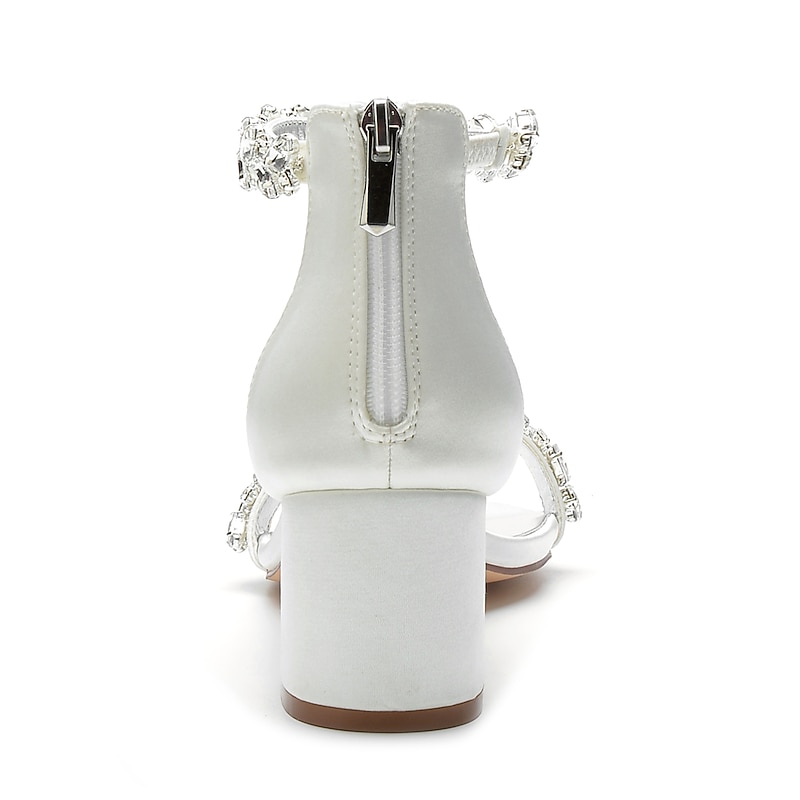 Women's Green Satin Wedding Sandals – Rhinestone Ankle Strap Block Heel Open Toe Bridal Shoes for Evening & Prom4