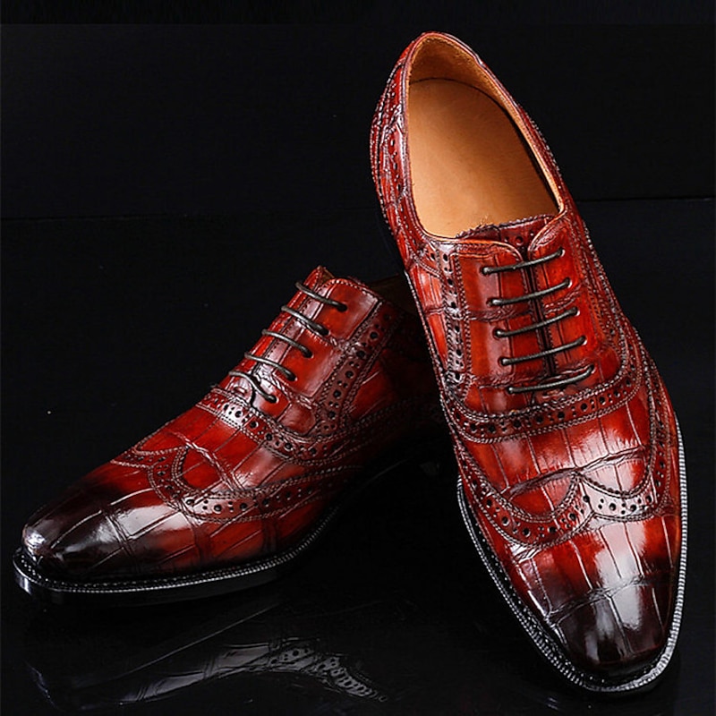 Men's Faux Leather Oxford Shoes - Crocodile Pattern with Brogue Detailing, Perfect for Formal Events and Business Wear2
