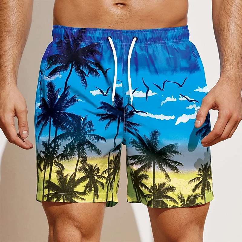 Men's Graphic Coconut Tree Swim Shorts Board Shorts Swimming Trunks Mid Waist Streetwear Hawaiian Boho Casual Daily Holiday Drawstring with Mesh lining Elastic Waist Designer Clothing Apparel