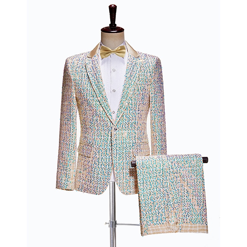 Disco 1980s Tuxedo Suits & Blazers Notch Lapel Disco Sequins Fancy Dress Men's Masquerade Party / Evening Pride Parade Pride Month Adults' Coat Pants