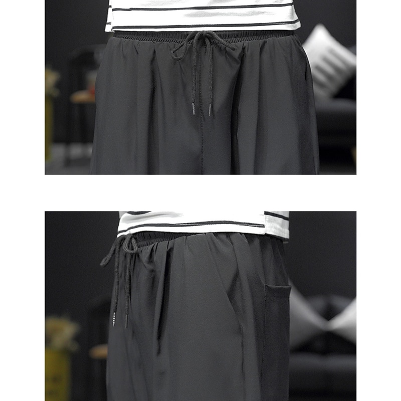 Men's Active Shorts Shorts Casual Shorts Capri Pants Pocket Drawstring Elastic Waist Plain Comfort Calf-Length Outdoor Daily Holiday Cotton Blend Streetwear Stylish Black Wine4