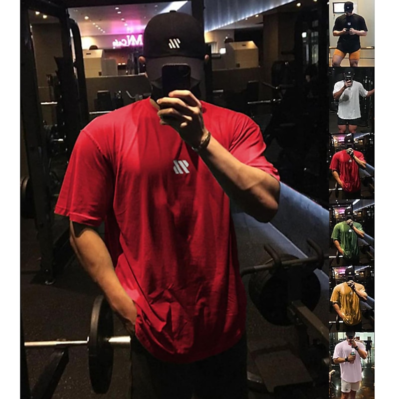 Men's Workout Shirt Running Shirt Short Sleeve Top Athletic Athleisure Fall Cotton Breathable Soft Sweat Out Basketball Jogging Training Sportswear Activewear Black with White Black White