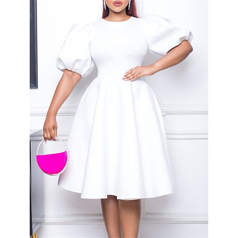 Women's Party Dress Homecoming Dress Cocktail Dress Ruched Crew Neck Short Sleeve Midi Dress Wedding Guest Birthday Black White Summer Spring