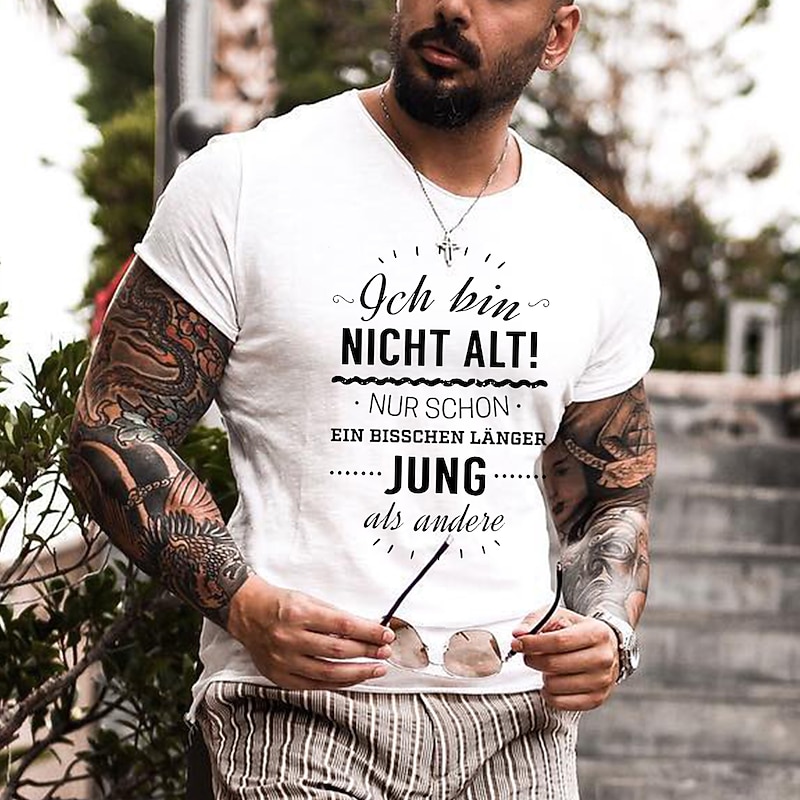 Men's Letter Graphic Prints ich bin nicht alt T Shirt Casual Style Cotton Short Sleeve Graphic Shirt Black White Gray Comfortable Tee Outdoor Street Fashion Designer Clothing