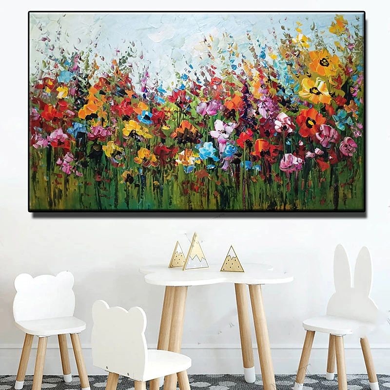 Large Size Oil Painting 100% Handmade Hand Painted Wall Art On Canvas Horizontal Abstract Colorful Floral Landscape Home Decoration Decor Rolled Canvas No Frame Unstretched
