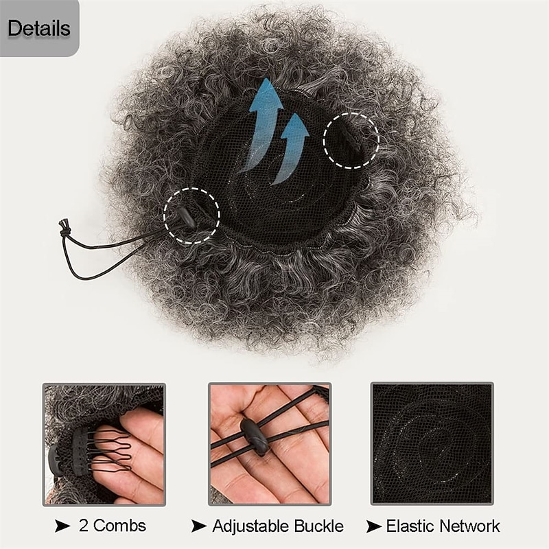 Ombre Grey Afro Puff Drawstring Ponytail Natural Kinky Curly Ponytail Hair Extension for Black Women African American short Kinky Ponytail Drawstring4