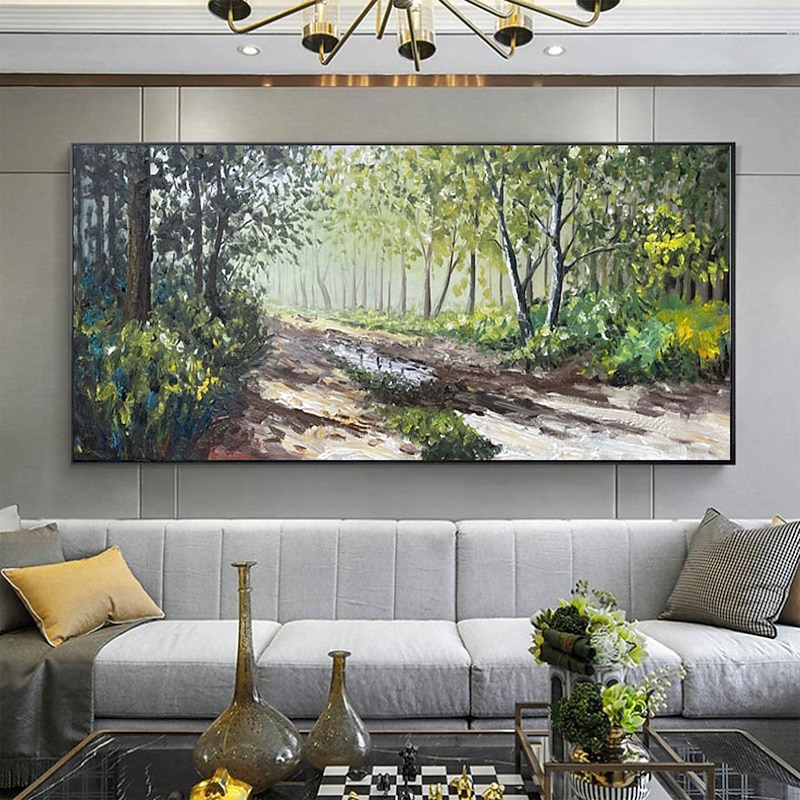 Handmade Oil Painting Canvas Wall Art Decor Abstract Green Forest Painting Original Landscape Painting for Home Decor With Stretched Frame/Without Inner Frame Painting 7