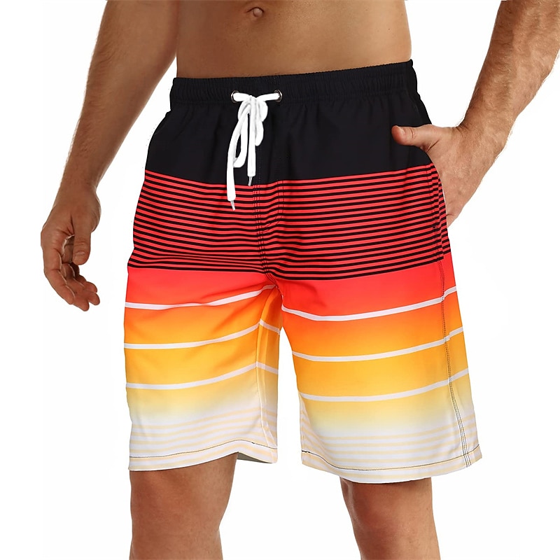 Men's Board Shorts Swim Shorts Swim Trunks Summer Shorts Beach Shorts Drawstring with Mesh lining Elastic Waist Graphic Stripe Breathable Quick Dry Short Casual Daily Holiday Hawaiian Boho Red Blue2