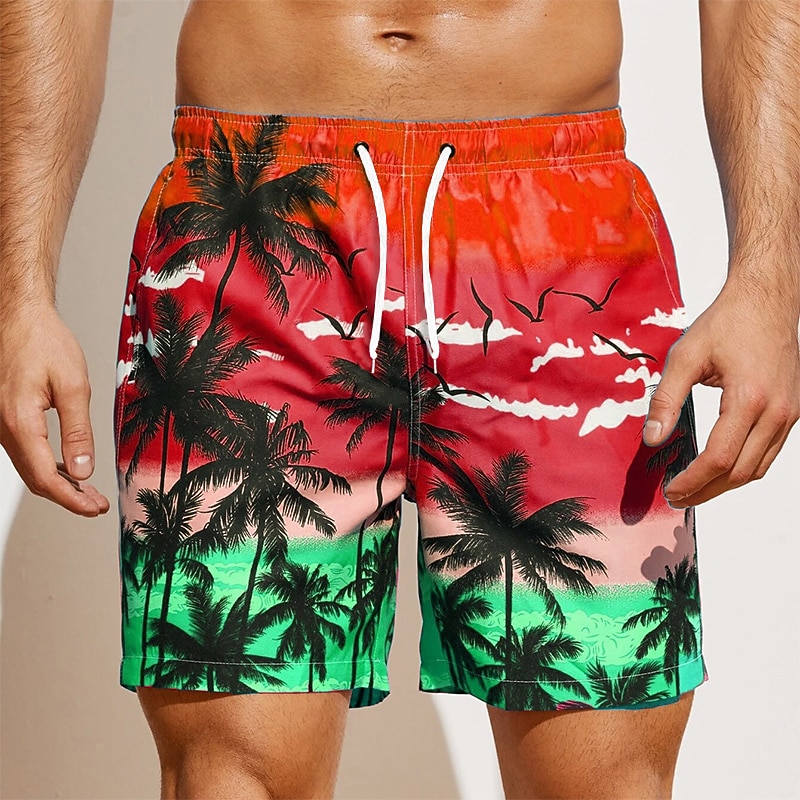 Men's Graphic Coconut Tree Swim Shorts Board Shorts Swimming Trunks Mid Waist Streetwear Hawaiian Boho Casual Daily Holiday Drawstring with Mesh lining Elastic Waist Designer Clothing Apparel3