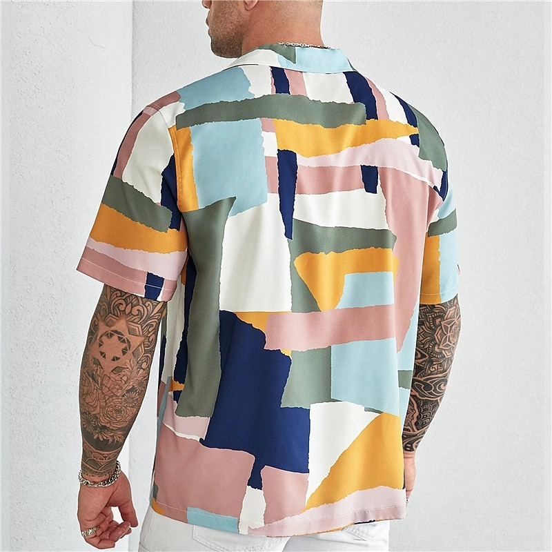 Men's Plus Size Summer Hawaiian Shirt Big and Tall Color Block Turndown Print Short Sleeve Spring & Summer Tropical Fashion Hawaiian Outdoor Street Tops2