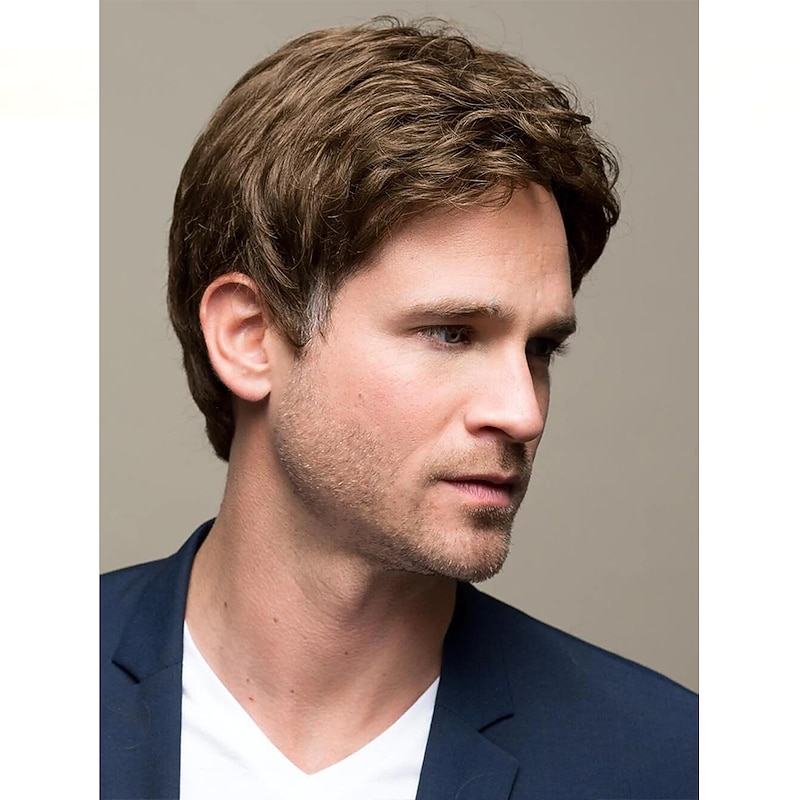 Men's Wig Men's Short Hair Wig Fringe Partial Brown Wig2