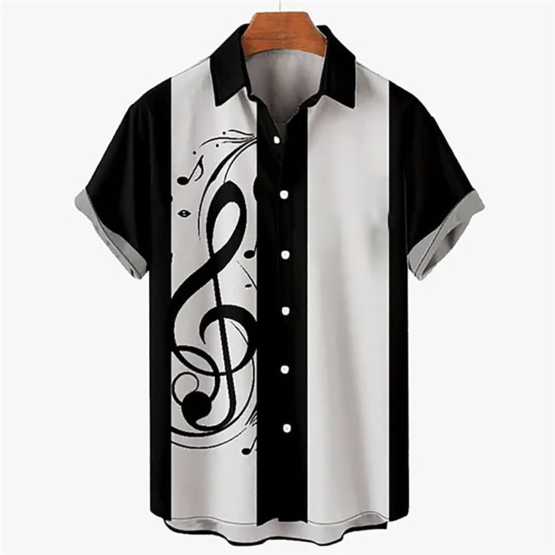 Men's Notes Shirt Bowling Shirt Button Up Shirt Short Sleeve Sports Fashion Streetwear Casual Daily Weekend Summer Spring Turndown Print Button-Down Black-White Black White+Black White Orange2