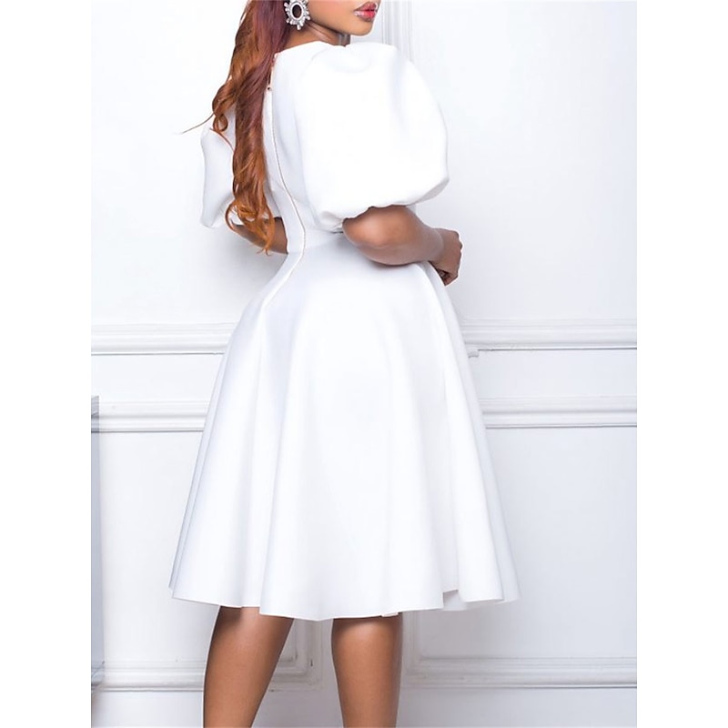 Women's Party Dress Homecoming Dress Cocktail Dress Ruched Crew Neck Short Sleeve Midi Dress Wedding Guest Birthday Black White Summer Spring2