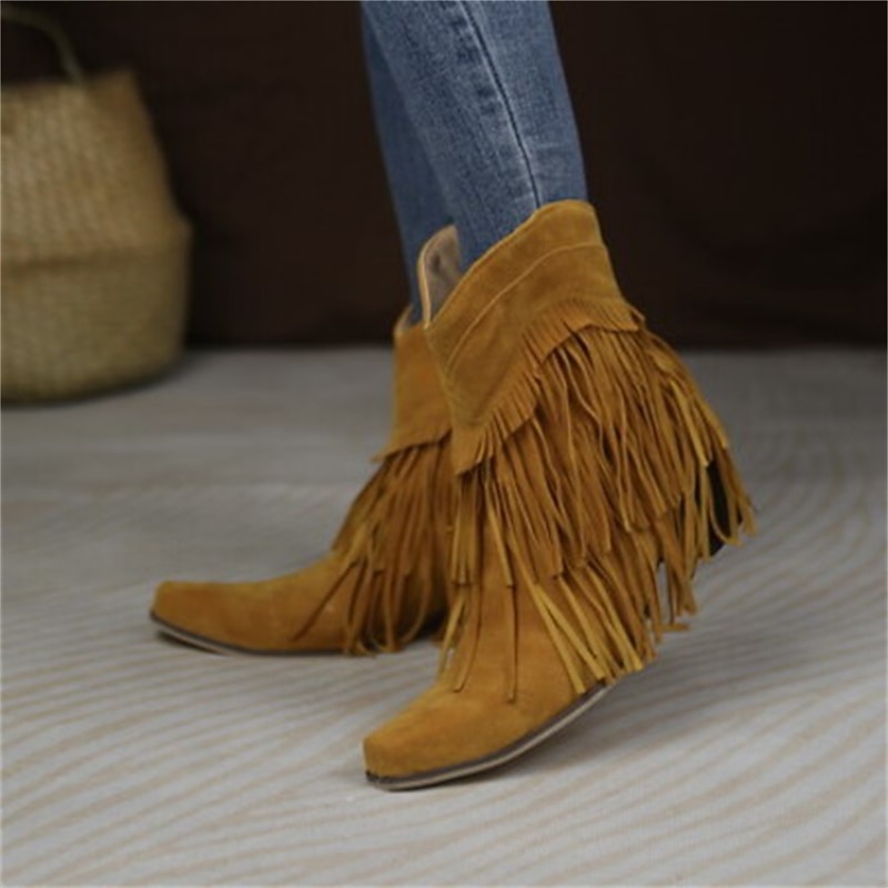 Women's Pink Suede Fringe Western Ankle Boots - Boho Chic Style for Casual Outings and Music Festivals3